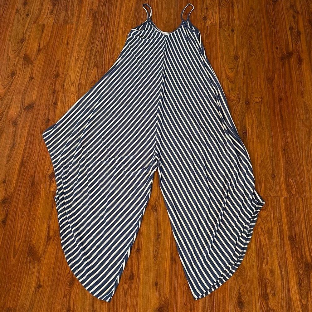 Aquavita made in Italy, navy white striped pants jumper swimsuit cover cover-up